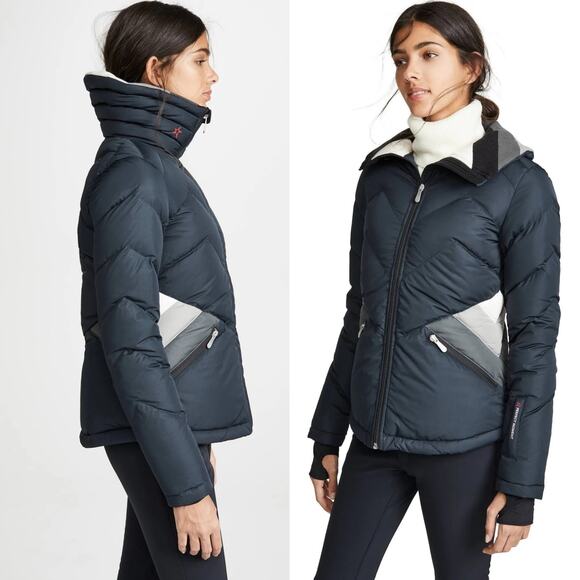 Perfect Moment Apres Duvet Quilted Down Ski Jacket Winter Warm Black Grey Medium - Picture 1 of 11